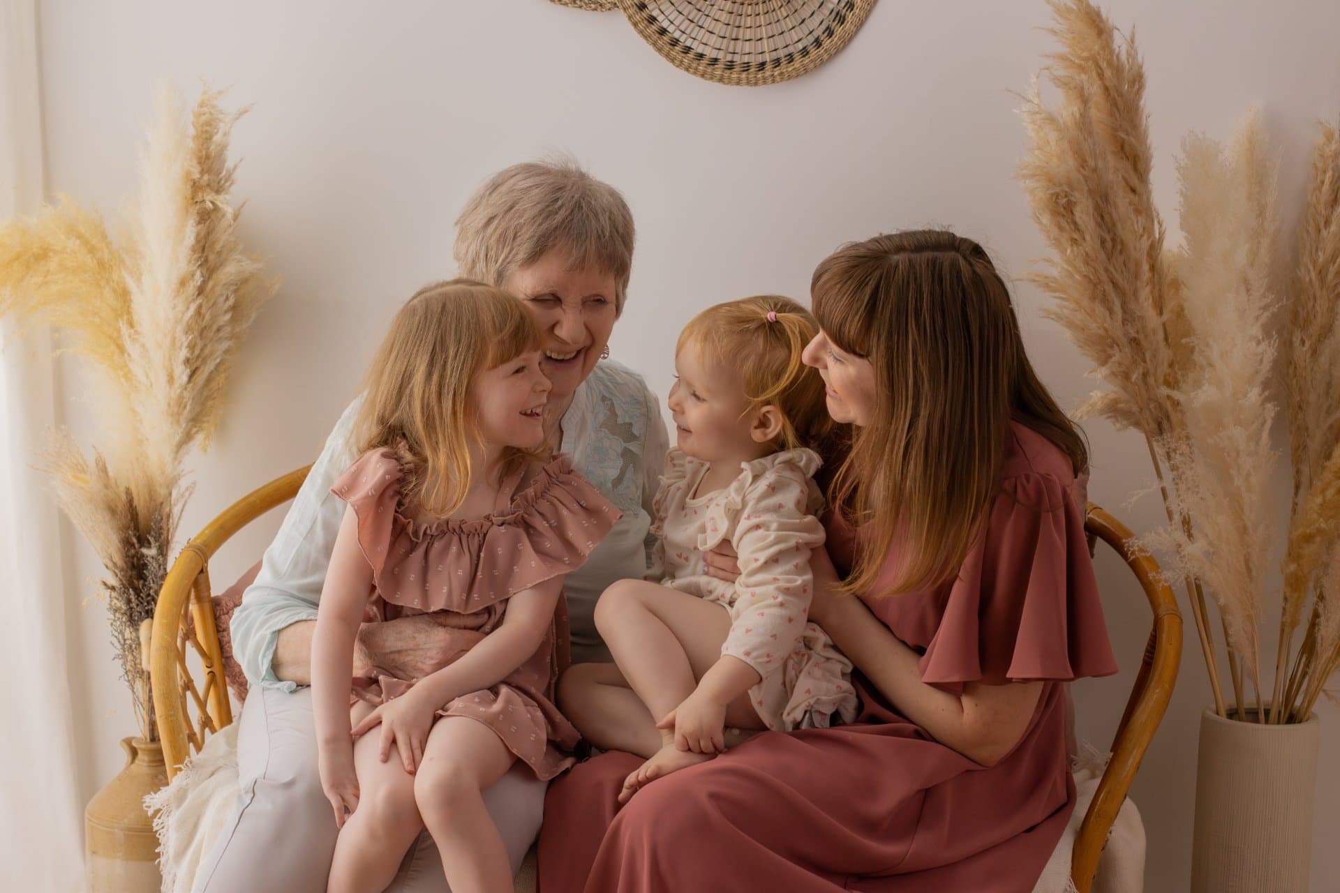 Family walking through woodland during an autumn photography session near Sheffield